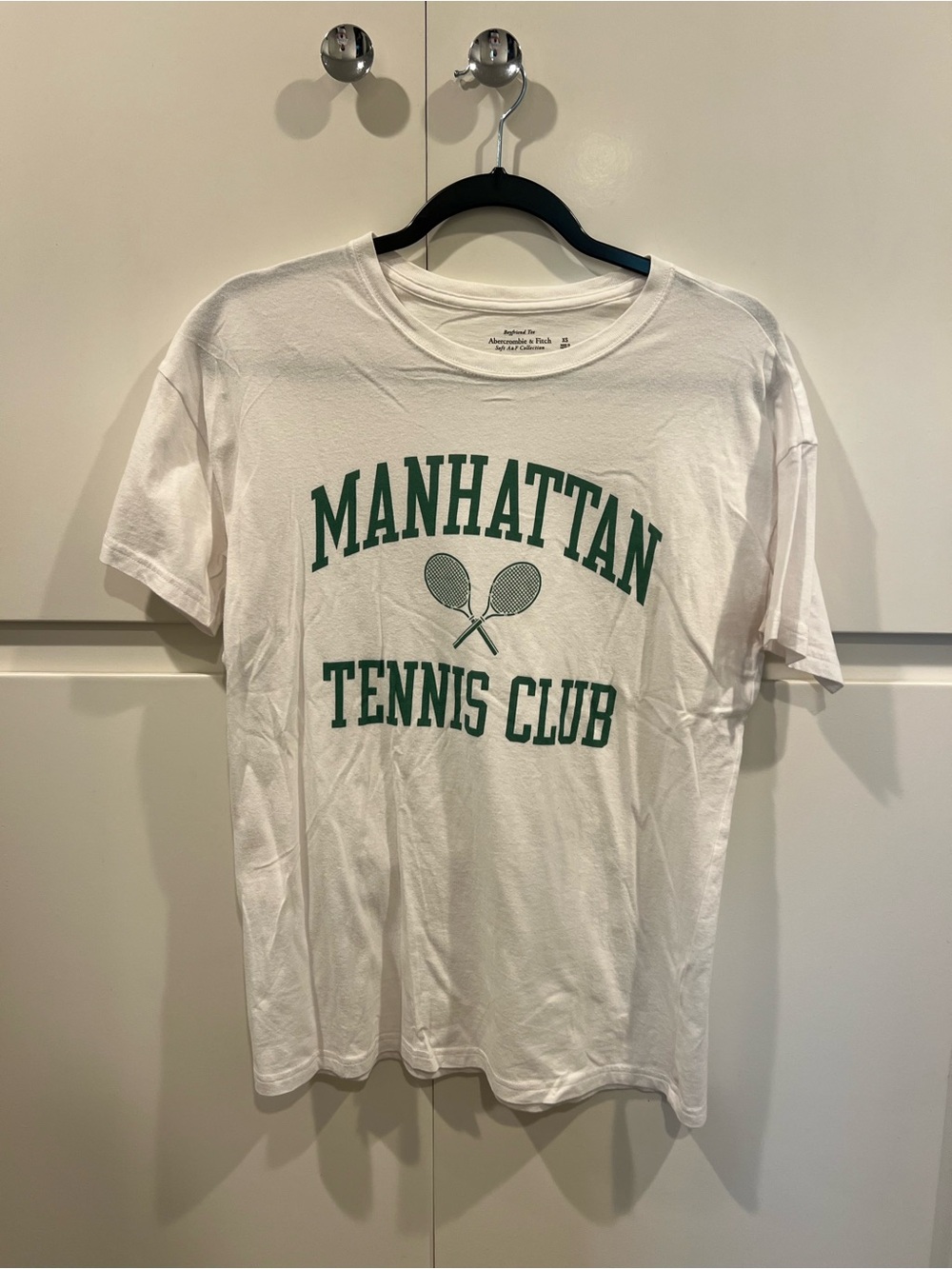 Abercrombie & Fitch White Tee with Green Manhattan Tennis Club Graphic